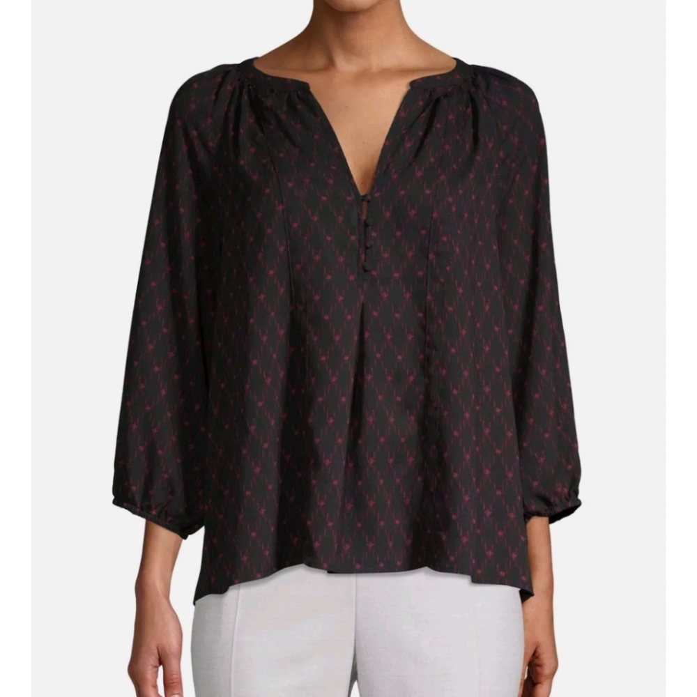 Joie Gloria Pleated Diamond Print Blouse Size S
